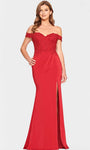 Sexy Natural Waistline Floor Length Mermaid Off the Shoulder Applique Slit Sweetheart Evening Dress With Rhinestones