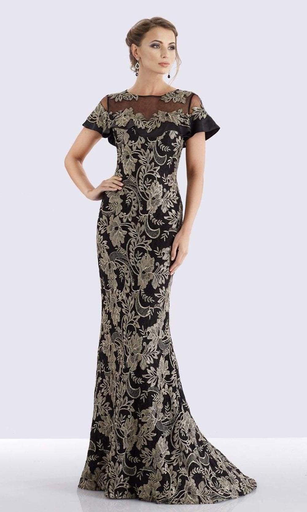 Feriani Couture - 18659 Embroidered Illusion Ruffled Evening Dress
