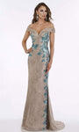 Tall Off the Shoulder Natural Waistline Mermaid Slit Sequined Dress with a Brush/Sweep Train