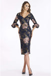 V-neck Above the Knee Floral Print Fitted Puff Sleeves Sleeves Sheath Natural Waistline Sheath Dress