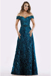 Sophisticated A-line Natural Waistline Plunging Neck Floor Length Fitted Off the Shoulder Dress