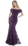 Fit-and-Flare Mermaid Hidden Back Zipper Sequined Fitted Natural Waistline Off the Shoulder Evening Dress