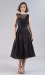 A-line Cap Sleeves Illusion Draped Cutout Lace Bateau Neck Tea Length Natural Waistline Dress