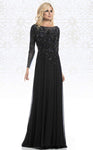 A-line Floor Length Flared-Skirt Illusion Crystal Gathered Mesh Keyhole Sheer Bateau Neck Natural Waistline Flutter Long Sleeves Evening Dress/Mother-of-the-Bride Dress