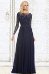 A-line Bateau Neck Floor Length Flared-Skirt Natural Waistline Flutter Long Sleeves Illusion Gathered Crystal Keyhole Mesh Sheer Evening Dress/Mother-of-the-Bride Dress