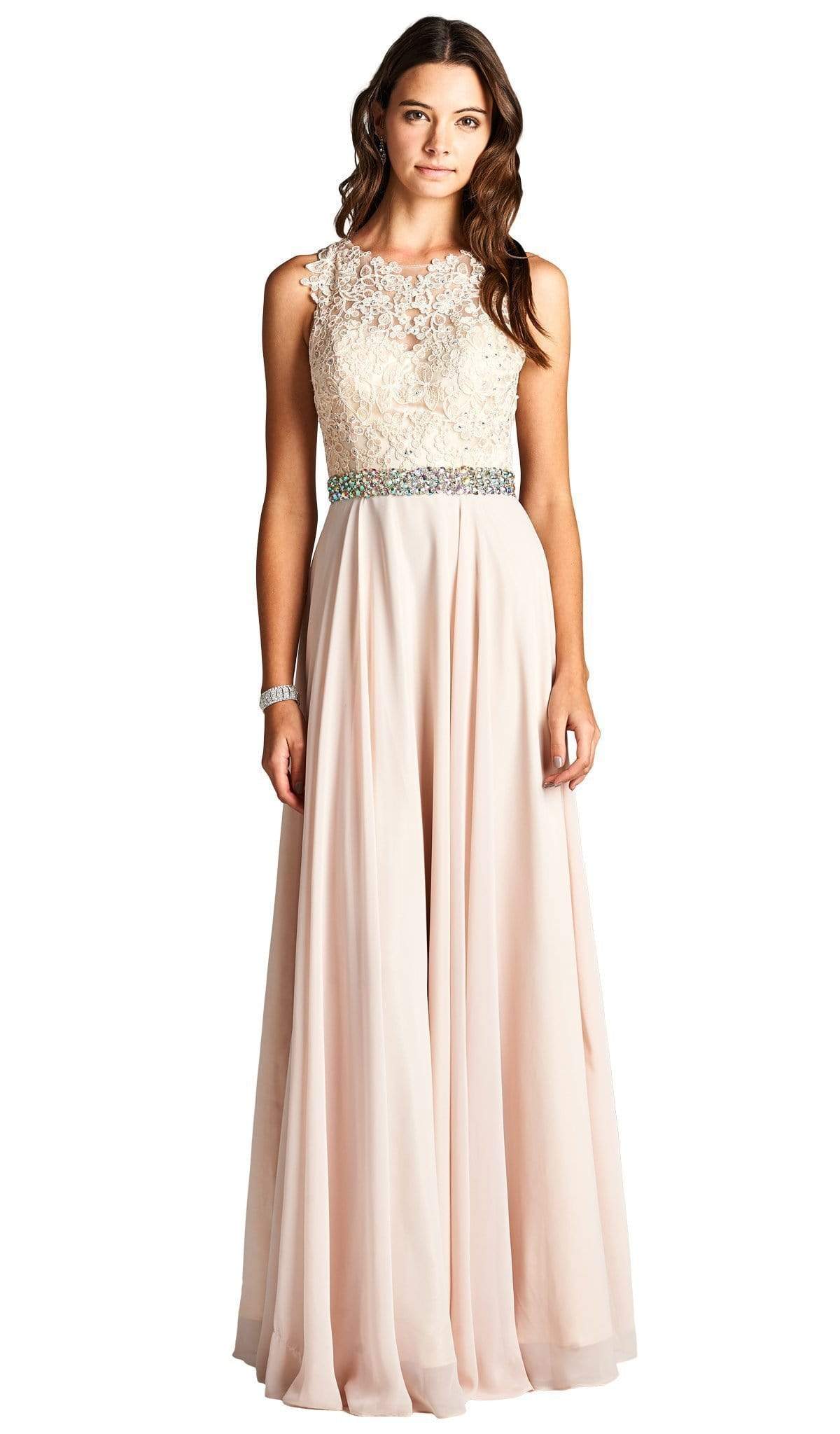Aspeed Design - Floral Lace Jeweled Evening Dress
