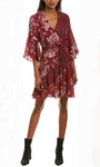 A-line V-neck Polyester Natural Waistline Floral Print Above the Knee Bell Flutter Sleeves Dress With Ruffles