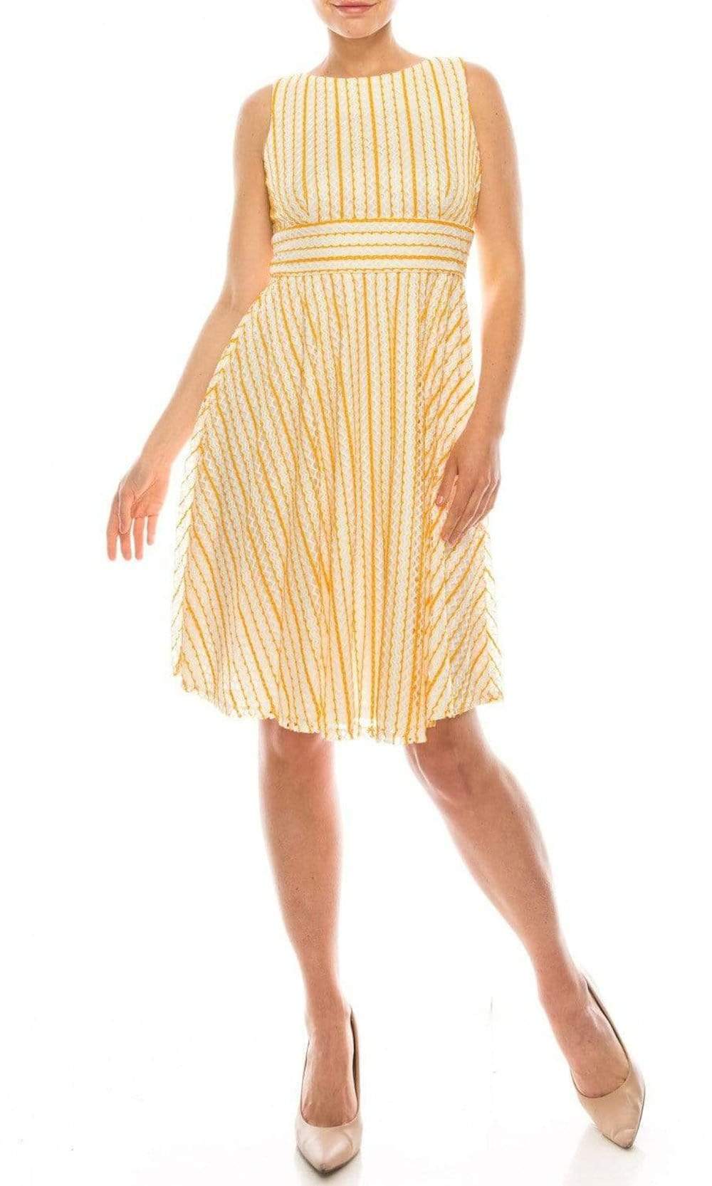 Gabby Skye - 18852M Sleeveless Crochet Stripe A-Line Dress

