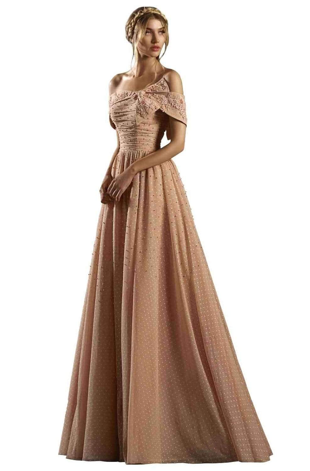 Gatti Nolli Couture - ED-4458 Bow Knotted Off Shoulder Long Gown
