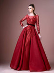 Natural Waistline Floor Length Illusion Pleated Fitted Sequined Sheer Long Sleeves Scoop Neck Sweetheart Dress with a Cathedral Train With a Bow(s)