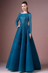 Natural Waistline Long Sleeves Applique V Back Bateau Neck Lace Dress with a Brush/Sweep Train