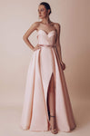 A-line Strapless Natural Waistline Sweetheart Open-Back Pleated Back Zipper Slit Fitted Wrap Floor Length Dress with a Brush/Sweep Train