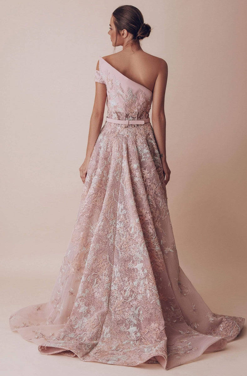 Gatti Nolli Couture - OP-4953 Floral Applique Asymmetric Dress ...