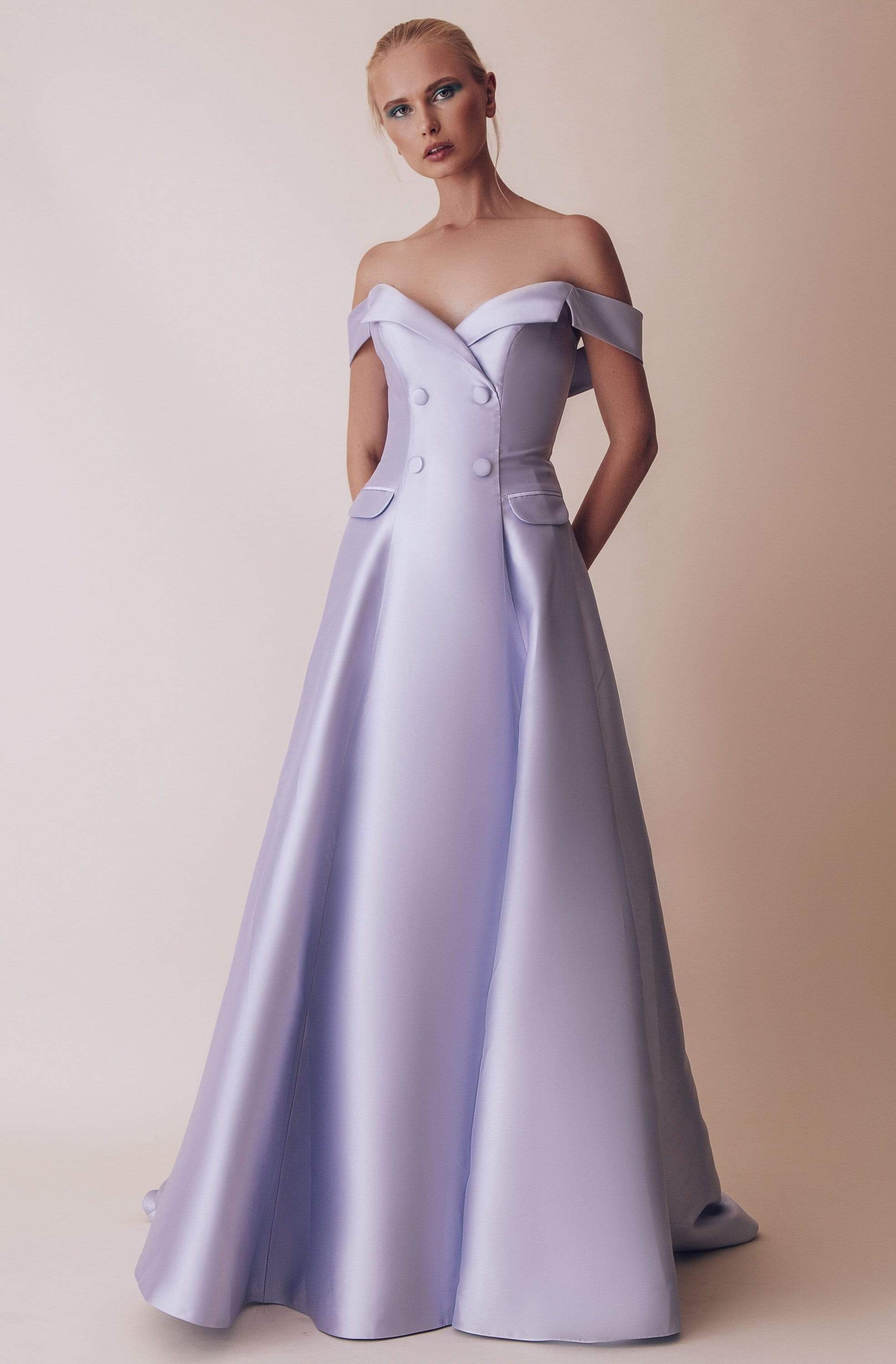 Gatti Nolli Couture - OP-4985 Off-Shoulder A-line Gown With Train
