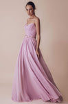 A-line Floor Length Sleeveless Spaghetti Strap Sweetheart Pleated Flowy Open-Back Natural Waistline Dress with a Brush/Sweep Train