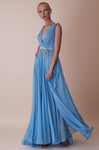 Sophisticated A-line Plunging Neck Natural Waistline Evening Dress