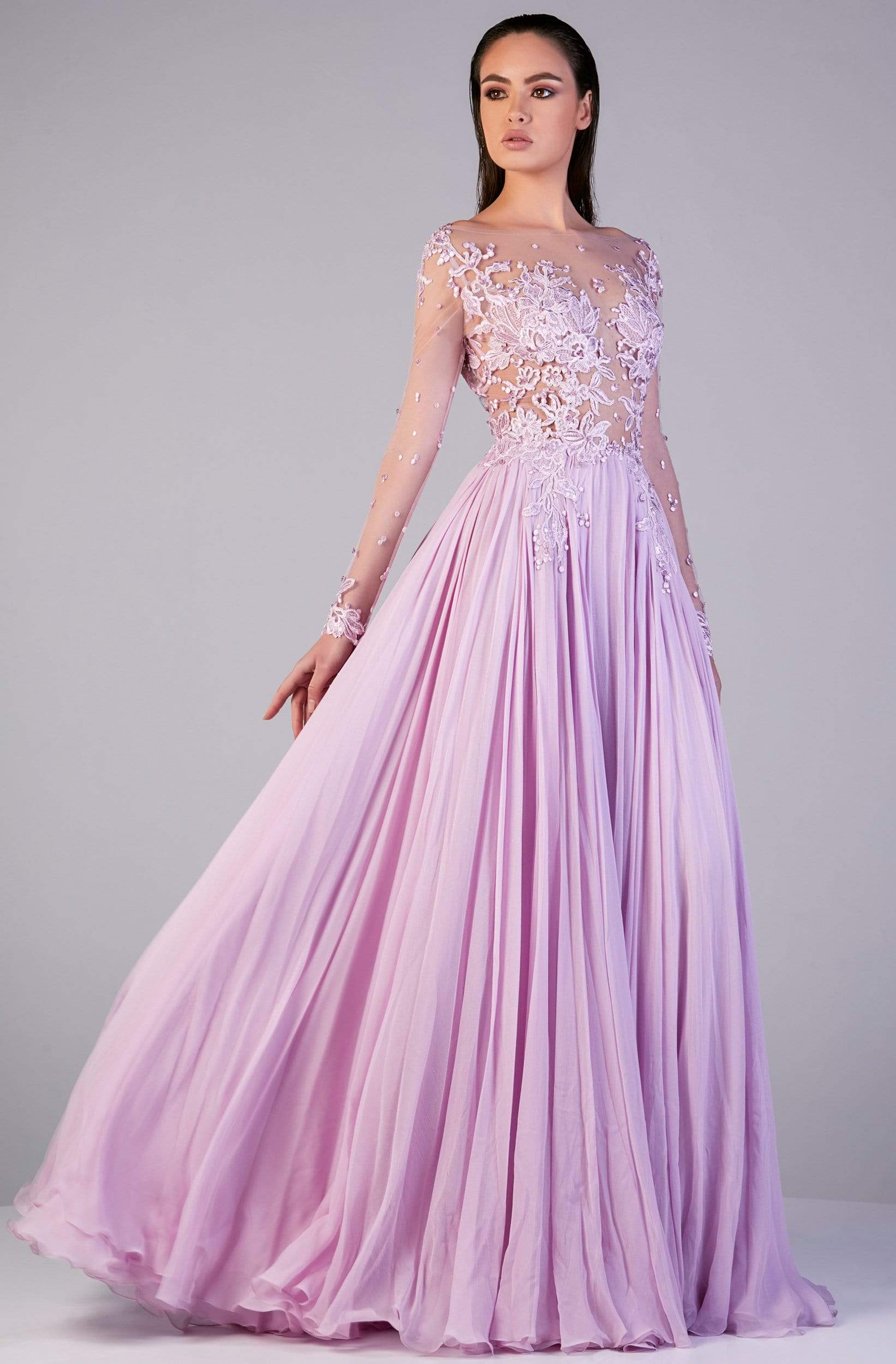 Gatti Nolli Couture - OP-5152 Lace Appliqued Illusion A-Line Gown
