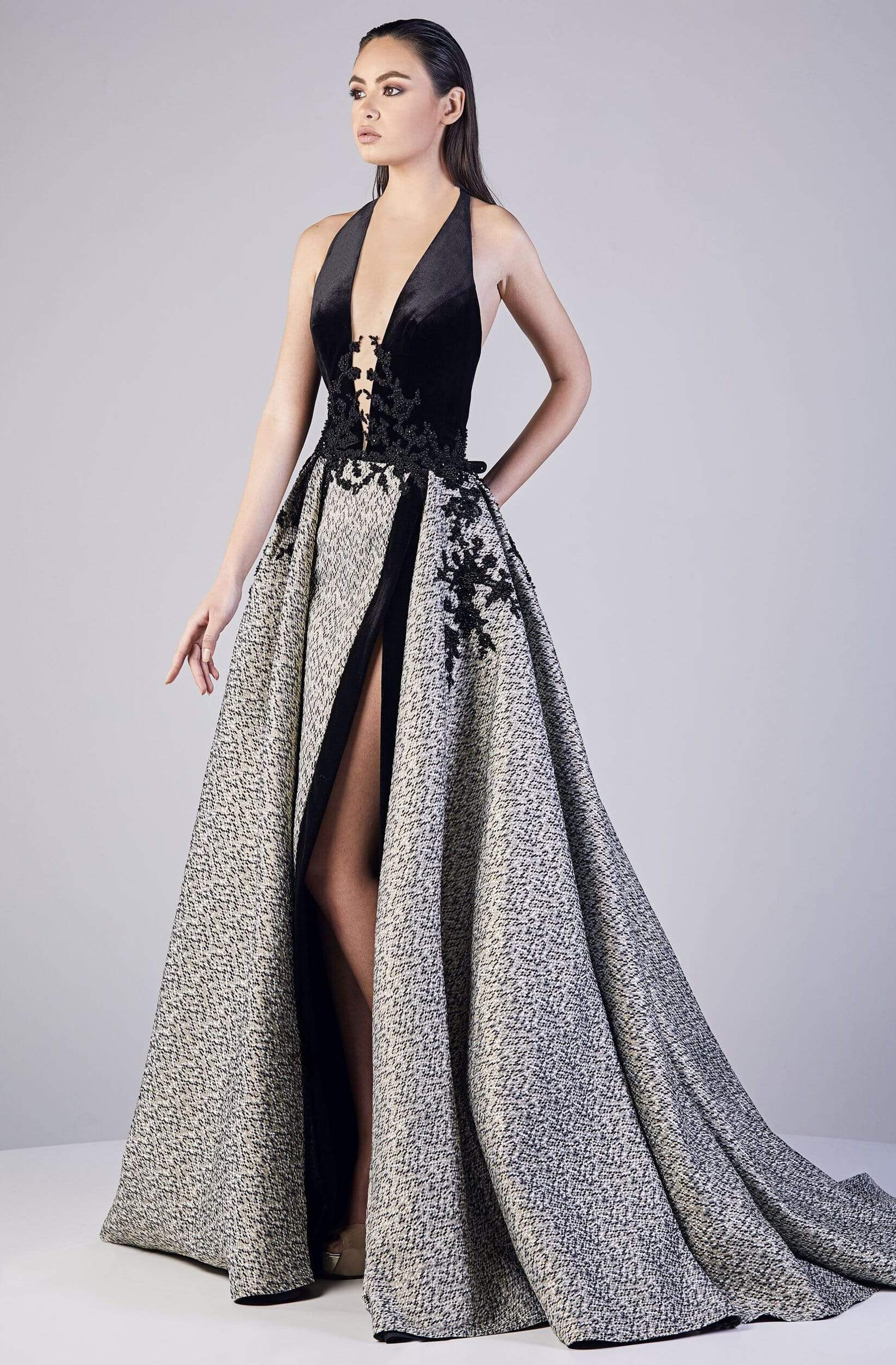 Gatti Nolli Couture - OP-5178 Plunging Halter Ballgown with Slit
