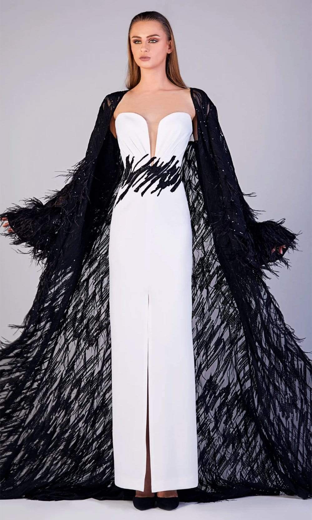 Gatti Nolli Couture - OP-5199 Strapless Gown with Feathered Jacket
