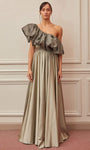 A-line Natural Waistline Pleated Asymmetric Fitted One Shoulder Floor Length Evening Dress With Ruffles