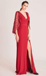 A-line V-neck Floor Length Plunging Neck Flowy Back Zipper Fitted Slit Natural Waistline Dress