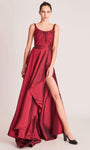 A-line Taffeta Sleeveless Natural Waistline Ruched Back Zipper Scoop Neck Dress with a Brush/Sweep Train