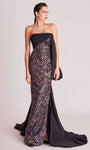 Strapless Sheath Natural Waistline Straight Neck Zig Zag Print Taffeta Sleeveless Back Zipper Sequined Asymmetric Sheath Dress with a Brush/Sweep Train