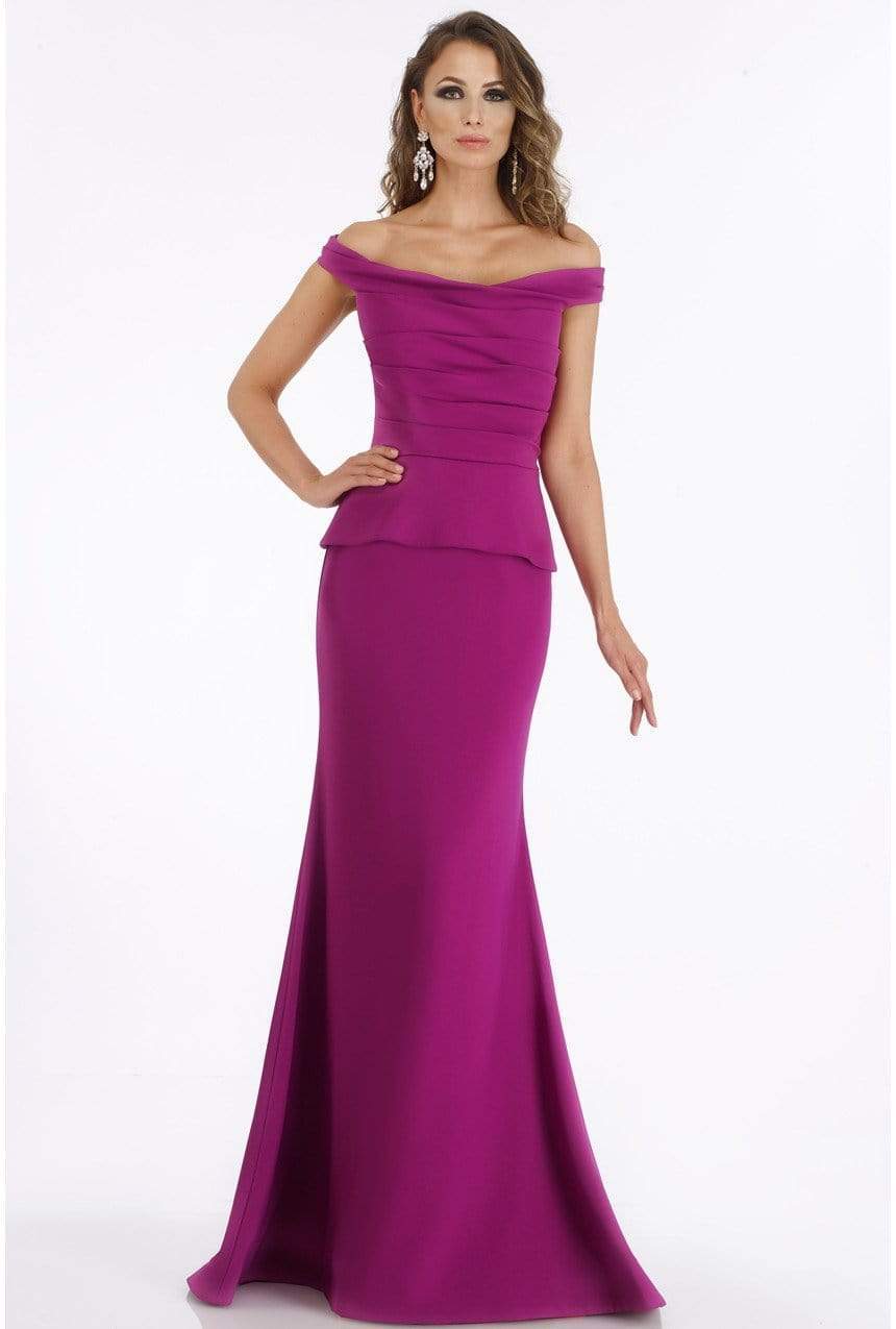 Gia Franco - 12012 Pleated Off-Shoulder Trumpet Dress With Train
