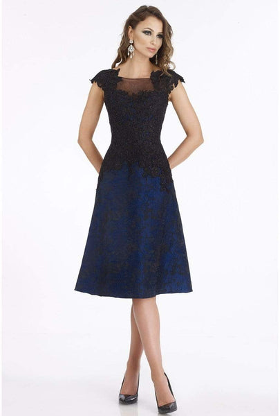 A-line Bateau Neck Embroidered Fitted Natural Waistline Two-Toned Print 2013 Cap Sleeves Above the Knee Dress