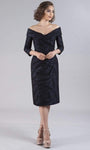 V-neck Fitted Draped Above the Knee Natural Waistline Off the Shoulder Sheath Sheath Dress