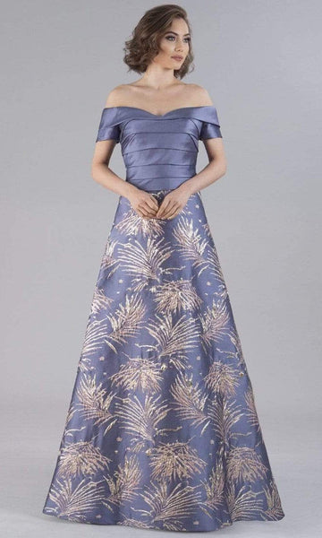 A-line Natural Waistline Off the Shoulder Floor Length Back Zipper Pleated Dress with a Brush/Sweep Train