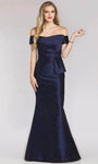 Floor Length Natural Waistline Mermaid Off the Shoulder Hidden Back Zipper Pleated Evening Dress With a Sash