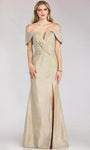 Off the Shoulder Natural Waistline Mermaid Plunging Neck Pleated Draped Slit Evening Dress with a Brush/Sweep Train