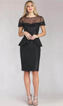 Sheath Illusion Sheer Slit Peplum Jeweled Wrap Sheer Back Natural Waistline Jeweled Neck Sweetheart Cap Short Sleeves Sleeves Cocktail Above the Knee High-Low-Hem Sheath Dress/Party Dress