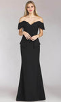 Peplum Beaded Natural Waistline Mermaid Off the Shoulder Floor Length Short Evening Dress