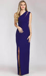 One Shoulder Sleeveless Natural Waistline Asymmetric Fitted Illusion Beaded Open-Back Slit Goddess Floor Length Sheath Sheath Dress/Evening Dress with a Brush/Sweep Train