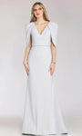 V-neck Mermaid Natural Waistline Draped Beaded Pleated Wrap Evening Dress with a Brush/Sweep Train