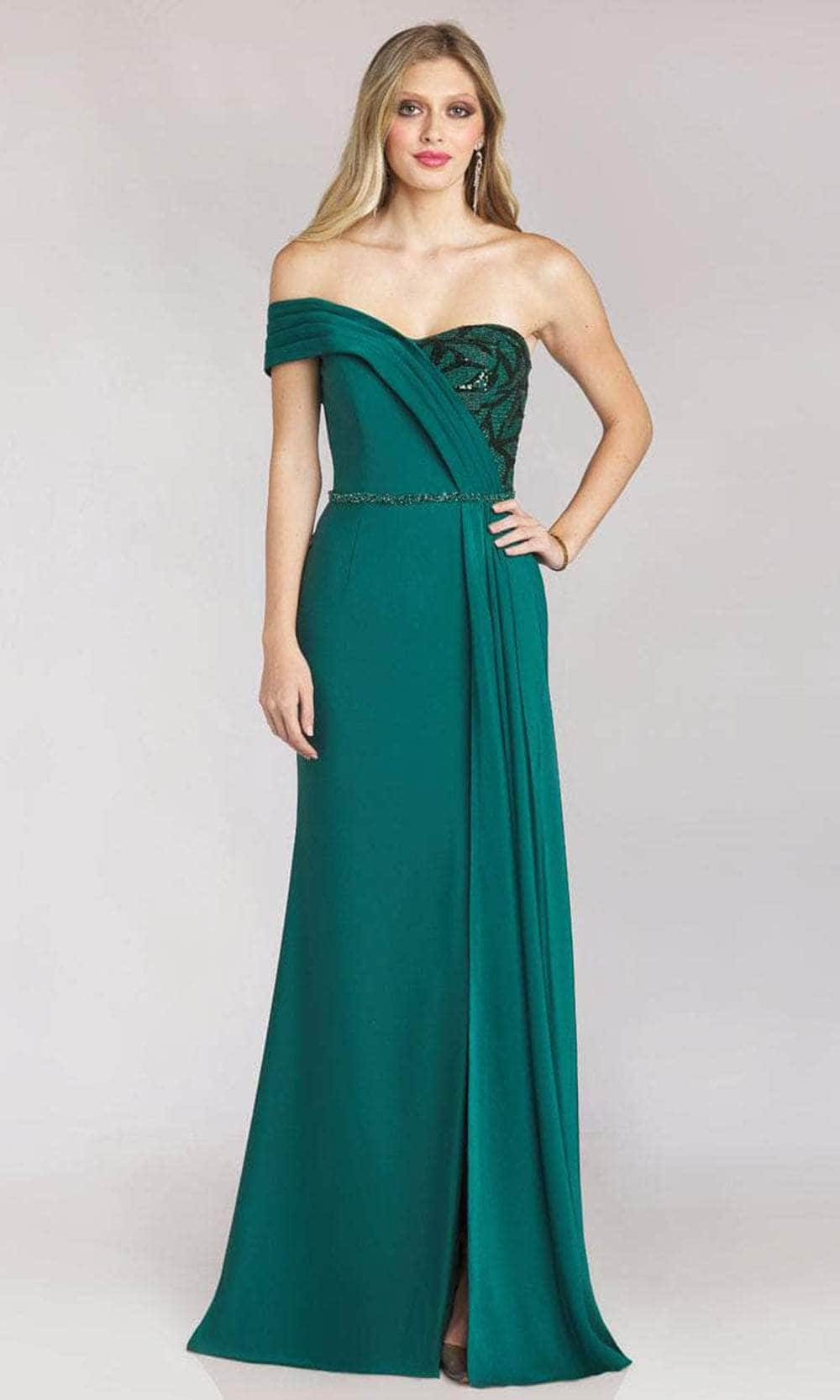 Gia Franco 12216 - Pleated Off Shoulder Evening Gown
