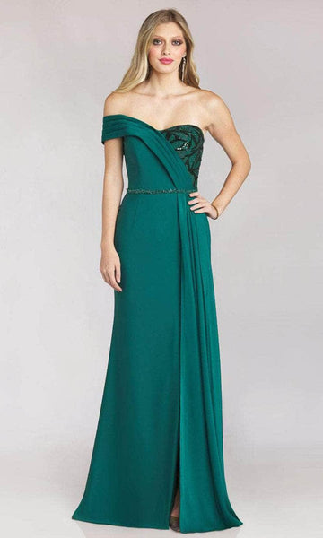 Sheath Sweetheart Off the Shoulder Belted Open-Back Back Zipper Beaded Pleated Floor Length Natural Waistline Sheath Dress/Evening Dress with a Brush/Sweep Train