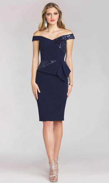 Sheath Open-Back Fitted Back Zipper Peplum Asymmetric Beaded V Back Above the Knee Natural Waistline Cap Sleeves Off the Shoulder Sheath Dress