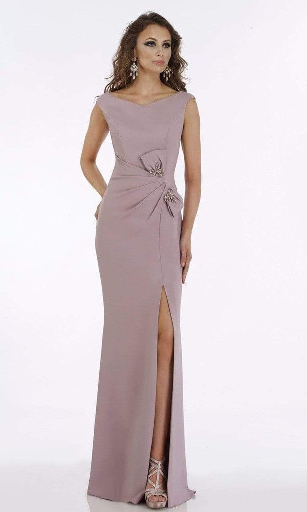 Gia Franco - 12921 Embellished Bateau Trumpet Dress With Slit
