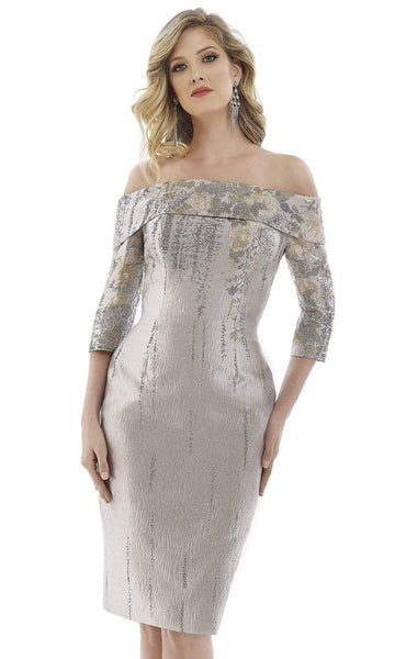 Tall Strapless Natural Waistline Off the Shoulder Metallic Sheath Above the Knee Floral Print Fitted Open-Back Back Zipper Slit Sheath Dress