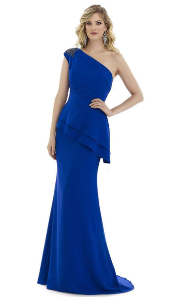 Mermaid Empire Waistline Cap Flutter Sleeves Draped Tiered Asymmetric Open-Back Peplum Beaded Back Zipper Dress with a Brush/Sweep Train With Ruffles