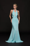 Bandeau Neck Halter Floor Length Natural Waistline Keyhole Cutout Open-Back Faille Mermaid Party Dress with a Brush/Sweep Train