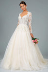 A-line V-neck Long Sleeves Embroidered Open-Back Sheer Fitted Plunging Neck Natural Waistline Wedding Dress