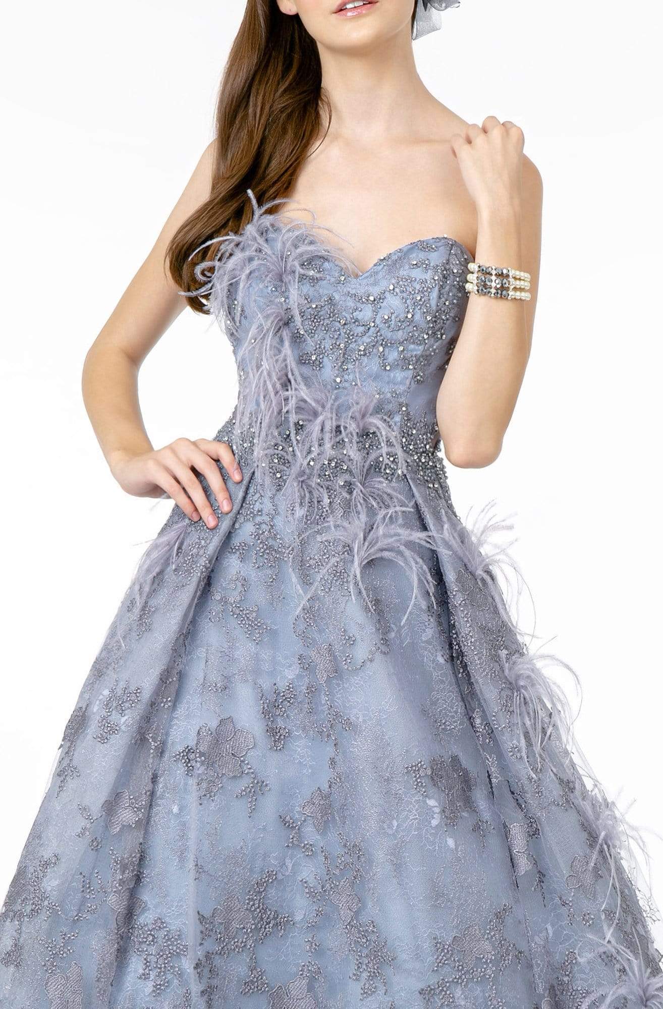 GLS by - GL1834 Feather Embellished Strapless Ballgown – Couture Candy