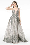 A-line V-neck Lace Sleeveless Back Zipper Fitted Pleated V Back Jeweled Natural Waistline Dress with a Brush/Sweep Train