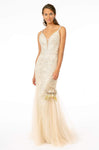 Tall V-neck Sheer Illusion Glittering Open-Back Back Zipper Beaded Mermaid Sleeveless Spaghetti Strap Plunging Neck Natural Waistline Dress with a Brush/Sweep Train With Rhinestones