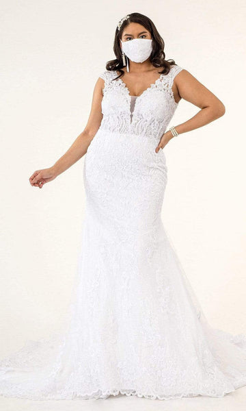 V-neck Natural Waistline Plunging Neck Mermaid Floor Length Fitted Beaded Open-Back Jeweled Sheer Mesh Sequined Lace Wedding Dress with a Cathedral Train