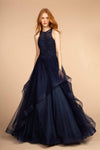 A-line Floor Length Tulle Jeweled Back Zipper Embroidered Sheer Tiered Illusion Sweetheart Natural Waistline Dress with a Brush/Sweep Train With Rhinestones